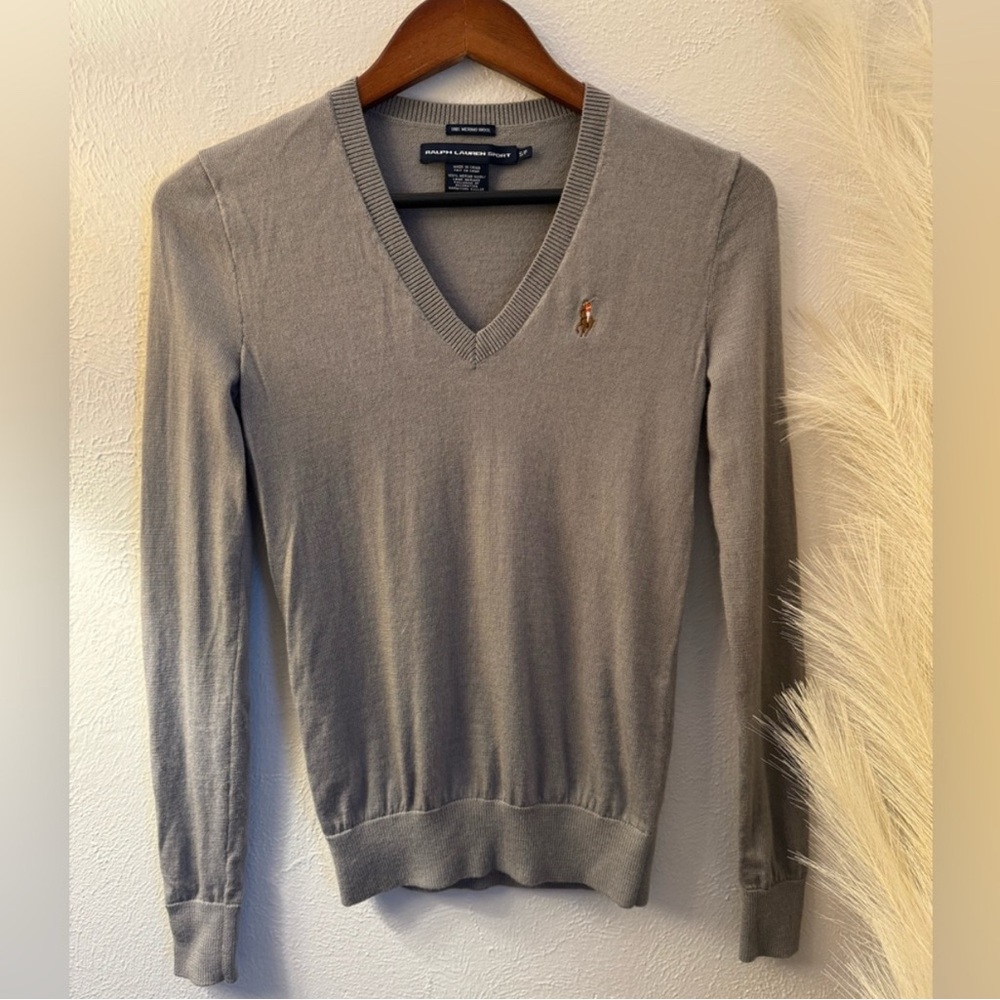 Ralph Lauren Merino Wool V-Neck Sweater Grey S Small